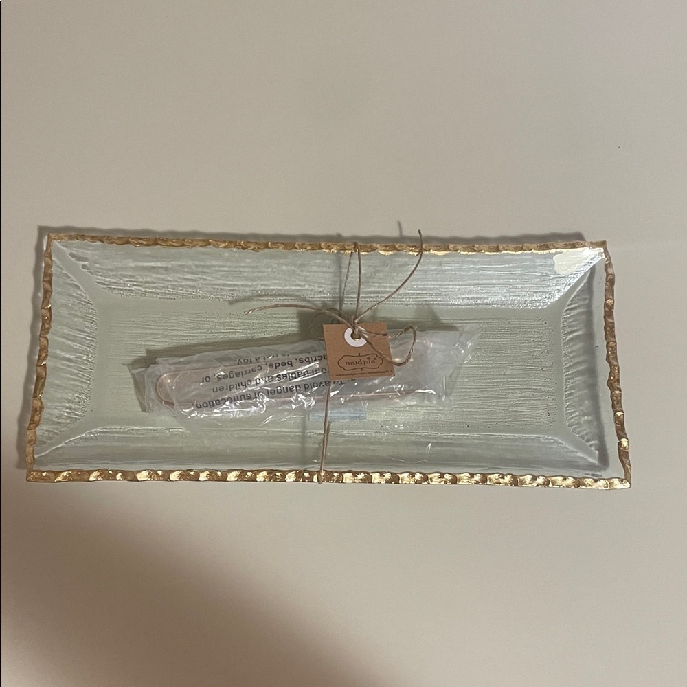 Mud Pie Gold and Cream Serving Tray Set